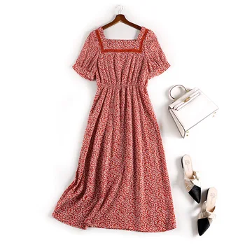 

Summer Floral Dress Casual Seaside Holiday 2020 Summer Dress Large Size Dress Square Collar Chiffon Dress