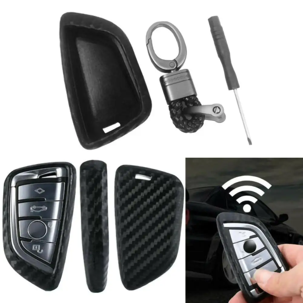

Car Key Protection Case Carbon Style Car Key Ring Trinket Ornament For BMW X1 X5 X6 5 Series 7 Series Car Key Pouch
