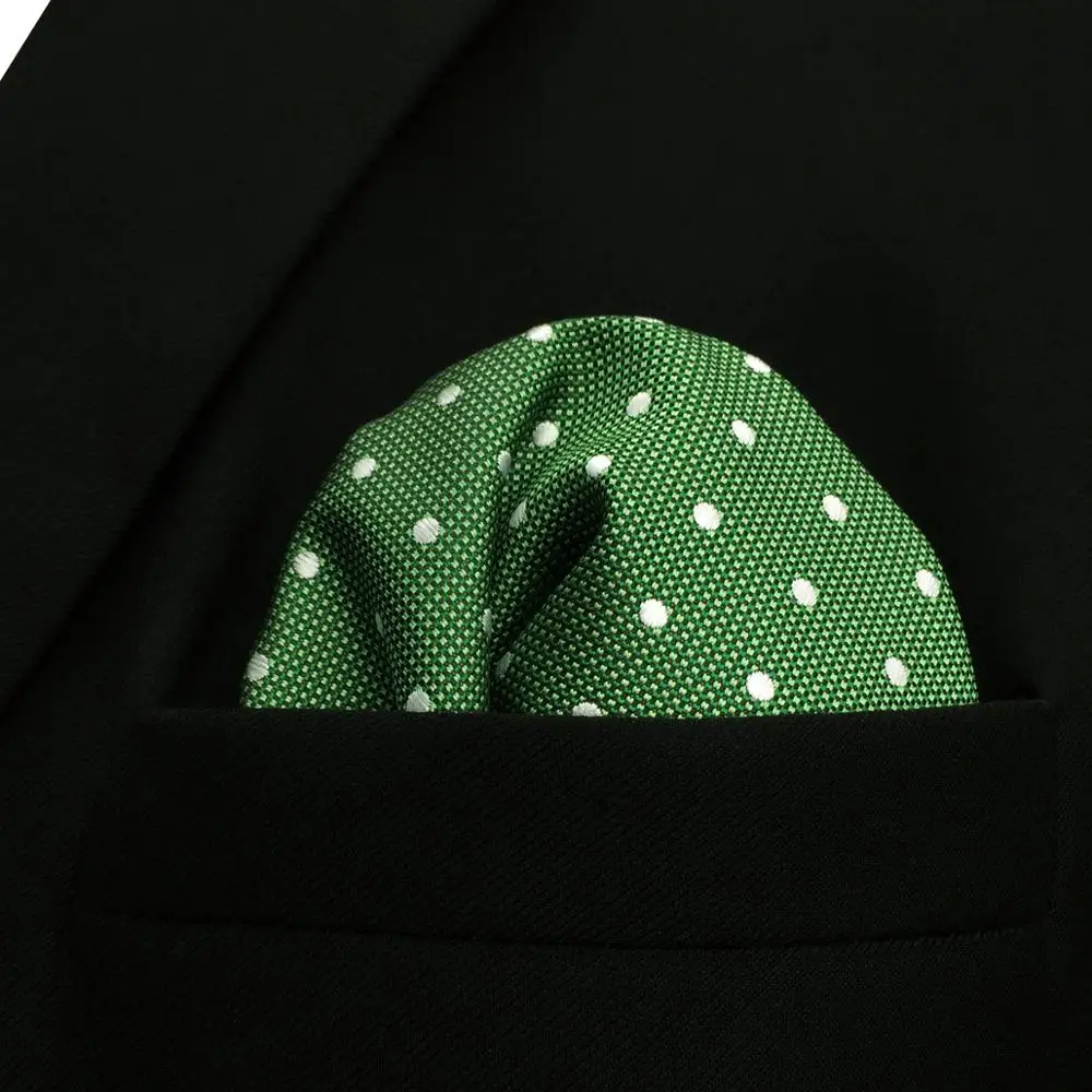 E21 Green Polka Dots Silk Mens Necktie Set Classic Fashion Ties for Male Brand New Accessory Hanky Extra Long Size