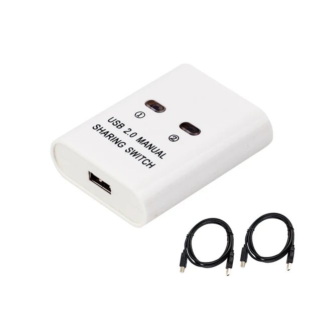 USB Switch 2 Port Manual USB HUB Two Computers Share U Disk Printer Device Two In One Out USB2.0 Sharer With Cable Grey