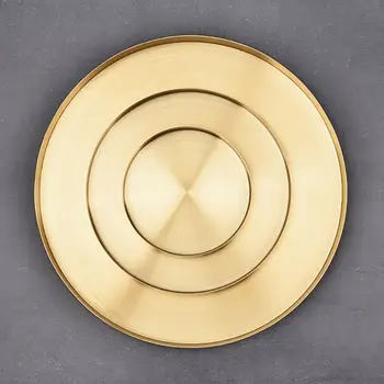 

High quality Korean 304 stainless steel Round steak plate tray single layer hairline finish mirror steak tray BBQ tableware Dish