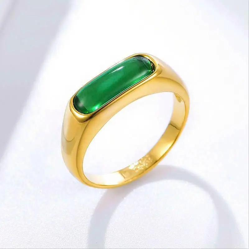MxGxFam Green Stone ArtificialJade Rings Jewelry For Women Men 24 k Pure Gold Color Original Design silver ring wedding rings finger rings womens ring jewelry rings ring jewelry signet ring couple rings moissanite ring cubic zircon ring