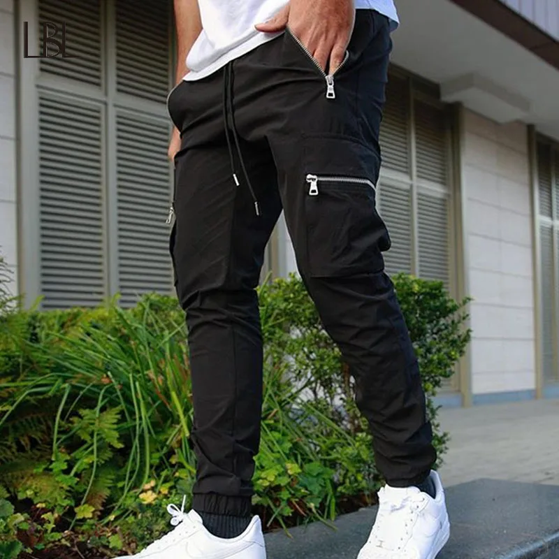 Skinny Pants Sportswear Trousers Male Men Mens Casual Slim-Fit Workout Zipper-Design