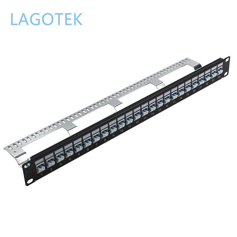 LC 듀플렉스 스트레이트 스루 파이버 패치 패널, Sc LC 어댑터, 분배 프레임 파이버 키스톤 잭, 1U 19 인치 24 포트