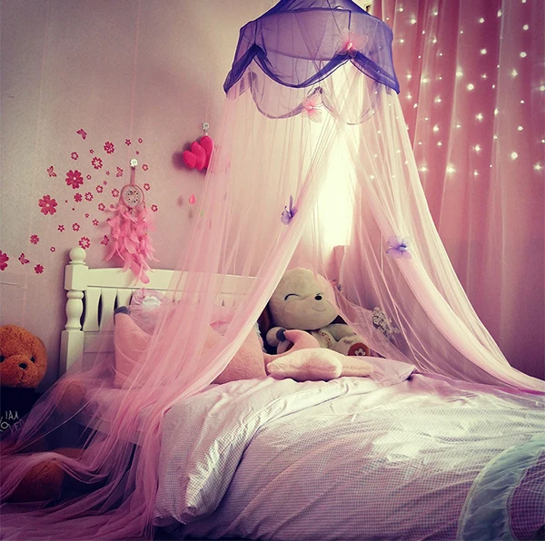 6 цветов подвесное детское постельное белье купол кровать навес хлопок москитная сетка покрывало занавеска для ребенка дети чтение игры домашний декор - Цвет: Purple and pink