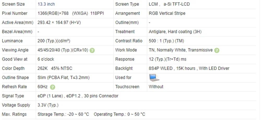 B133XTN01.3 M133NWN1 R3 CLAA133WB03 HB133WX1-402 PARA Lenovo U330 U330P Lcd Screen