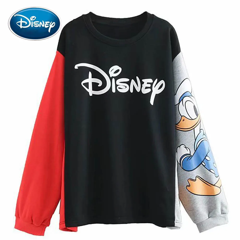 

Disney Letter Donald Duck Cartoon Print Women Sweatshirt Contrast Color O-Neck Pullover Long Sleeve Harajuku Streetwear Tops