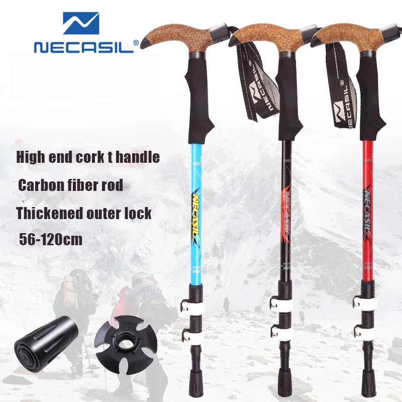 

Treking Pole Ultralight Carbon Fiber 3 Section Alpenstocks Tungsten Steel Tip Mountain Climbing Stick Hiking Walking Stick