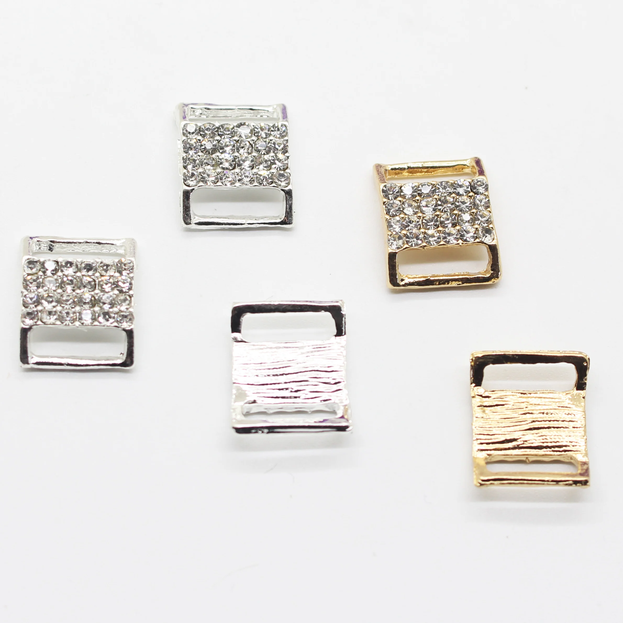 Mini rectangular rhinestone double buckle 10pc 12*15mm metal crystal underwear connector clothing accessories DIY craft supplies | Украшения