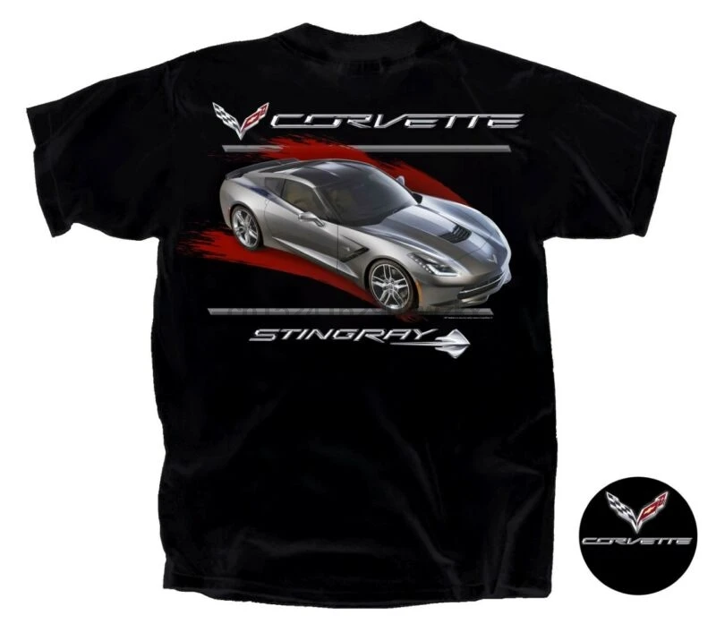 CORVETTE STINGRAY серый C7 красная полоска черная хлопковая футболка | Мужская одежда