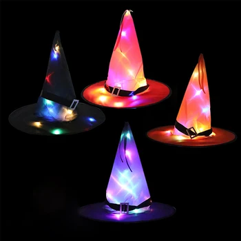 

Halloween Decoration Witch Hats LED Light Glowing Witches Hat Halloween Costume Props Outdoor Tree Hanging Ornament Home Party