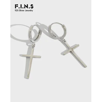 

F.I.N.S 925 Sterling Silver Earrings Cross Pendant Long Earring Hanging Cross Drop Earrings For Women Minimalist Fine Jewelry