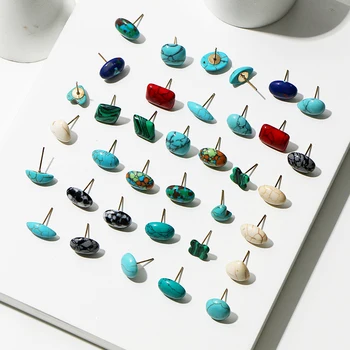 KOMi Bohemian Irregular Turquoises Stud Earrings Handmade Geometric Stone Stud Earrings for Women Girls Jewelry B0318