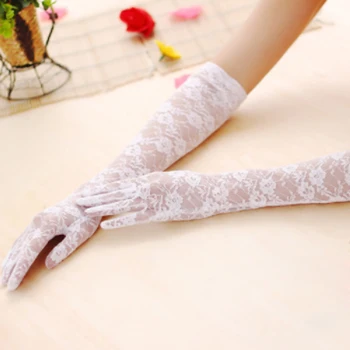 

2018 Women Sun Protection Long Gloves Lace Gloves Sexy Thin Long Gloves Evening Party Lace Floral Mittens Gloves Length 43cm