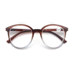 Unisex Classic Round Reading Glasses with Spring Hinge - +75 (C3 Brown withe Blue)