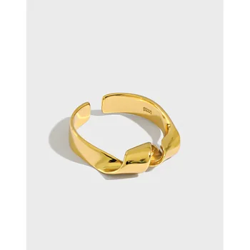 

18K Gold Authentic S925 Sterling Silver Fine Jewelry Twisted perm Roped ring Adjust Charm Gift TLJ1361