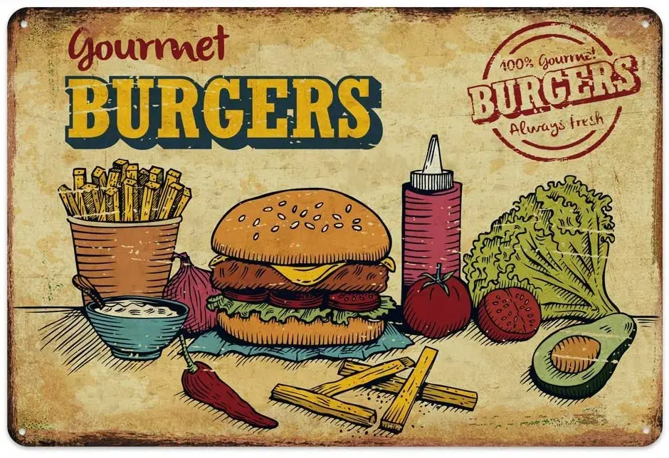 Hamburger Novelty Parking Retro Metal Tin Sign Plaque Poster Wall Decor Art Shabby Chic Gift | Дом и сад