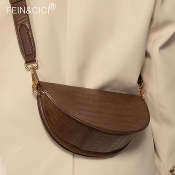 

Crocodile pattern saddle bag animal print alligator leather bag round handbag women vintage half moon bags 2020 new ins fashion