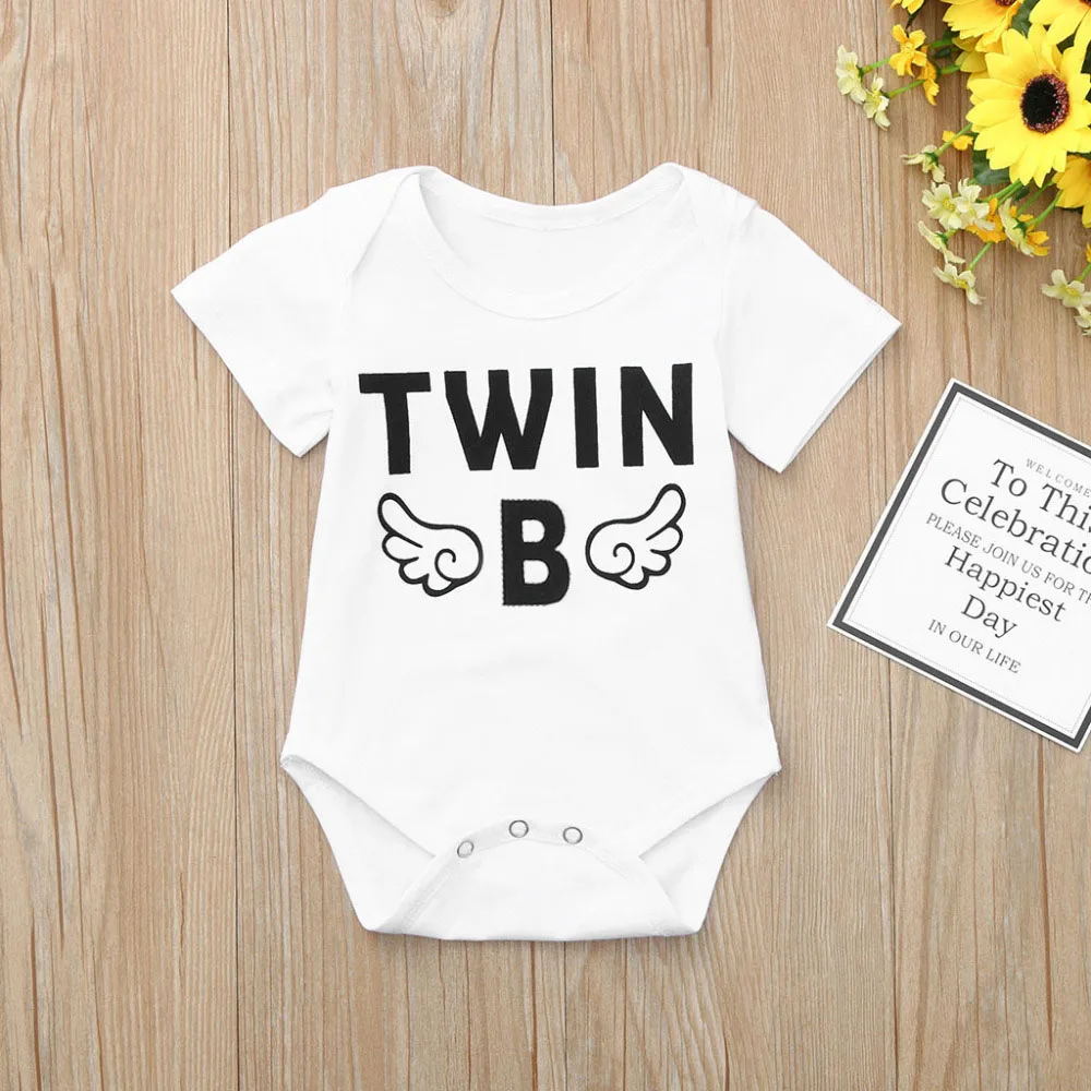 Twin B Милая Одежда для новорожденных, близнецов, хлопок, короткий рукав, боди, малыш, мальчик, девочка Onesies, ромперы для младенцев, комбинезон, комбинезон, детская одежда - Цвет: Twin B