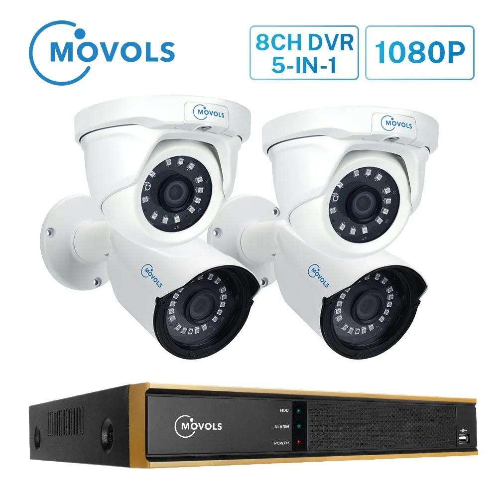 Movols Камера видеонаблюдения комплект 2MP CCTV AHD 2pcs Bullet 2pcs купольная камера наружная Водонепроницаемая 8CH DVR камера безопасности Система