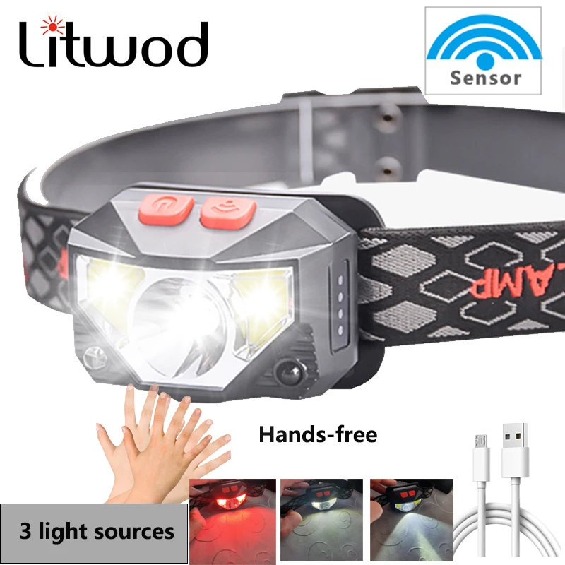 

20000lums Hands-free LED Headlamp Motion Sensor head lamp headlight Torch Lantern Built-in battery inductive with Portable box