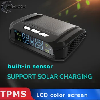 

Vehemo Tire Pressure Monitoring Car Solar Energy Vehicles 4PCS Built-in Sensor TPMS Real-Time Display High Temperature Alarm