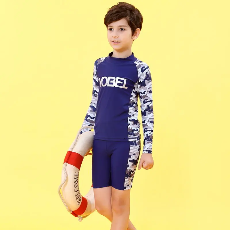 

Children BOY'S Boy Shorts Child Teenager Large Size Bathing Suit Middle And Large Chinlon Students Long Sleeve Sun-resistant Swi