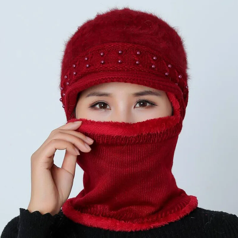 Зимние трикотажные изделия шарф женский Skullies вязаные шапочки зимние, шапки для женщин теплая маска Балаклава Толстая шерстяная Круглая Шапочка шляпа подарок матери