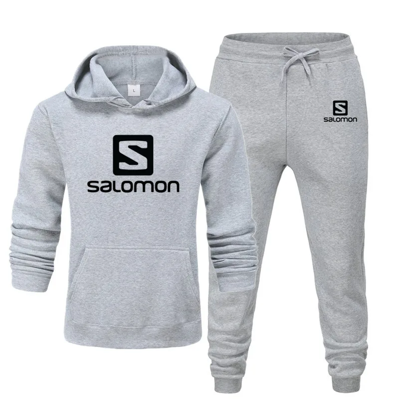 MensSportswear Hoodies Sweatpants Jogging Suit Sportswear White Printing Comfortable Sportswear Fashion Large Size Clothes - Цвет: Gray