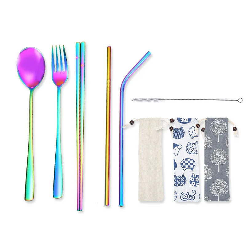 5 шт./компл. Нержавеющая сталь многоразовый набор посуды столовые приборы