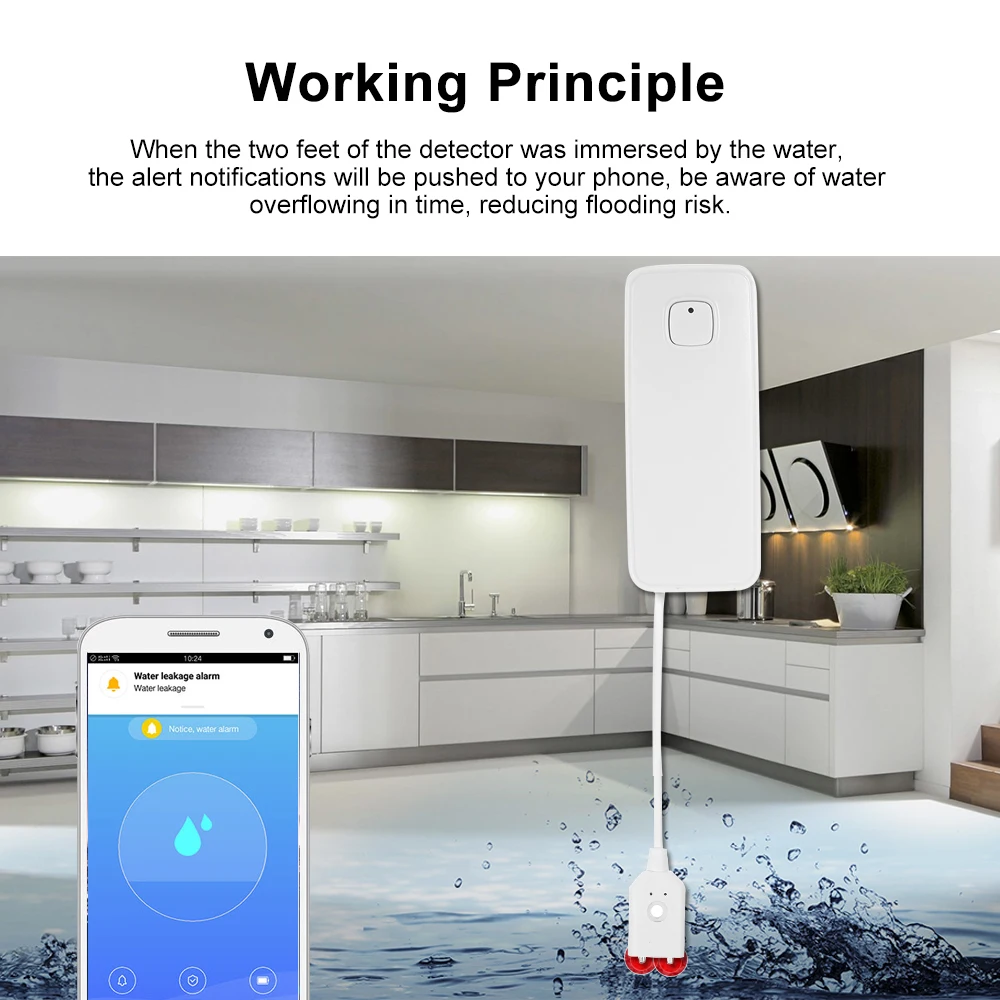 Wifi датчик утечки воды детектор проникновения оповещение уровня воды сигнализация перелива Tuya Smart Life App дистанционное управление