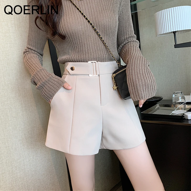 QOERLIN Spring New Loose Suit Pants for Women Wide Leg Pants Shorts Girl High Waist Women\'s Booty Shorts Black High Waist Pocket