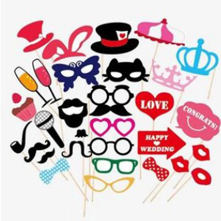 

New Style 31 Pieces Fun Wedding Welcome Funny Paper Beard Crown Tie Modeling Photographic Prop
