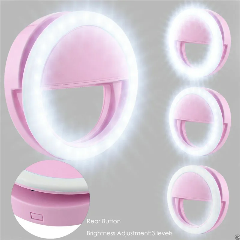 Универсальная мини кольцевая лампа для красоты заполняющая кольцевая световая камера линзы для улучшения телефона селфи светящаяся вспышка дополнительные аксессуары - Цвет: Розовый
