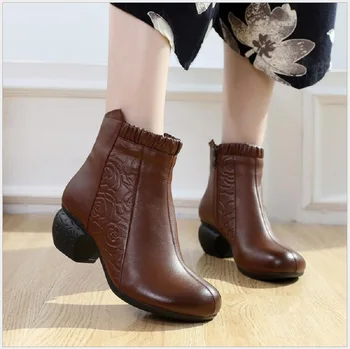 

Autumn Woman Genuine Leather Ankle Boots Female Casual Shoes Winter Woman Zipper High Heels Ankle Boots Ladies Shoes