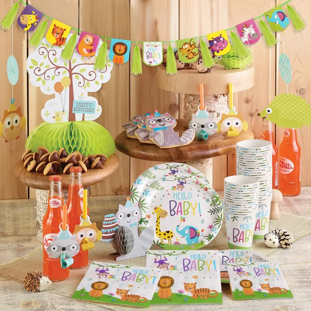 Huiran одноразовые столовые приборы в виде животных на день рождения в джунглях для вечеринки в стиле сафари декор в виде животных Детские вечерние принадлежности для дня рождения