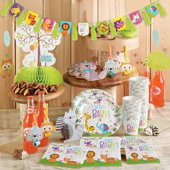 

Huiran Animal Disposable Tableware Birthday Jungle SafarI Party Decor Animals Kids Birthday Party Supplies Woodland Party