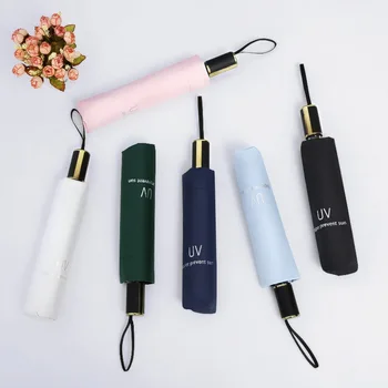 

Creative simple umbrella Three-folding Non-automatic Solid and stripe 8 bone Umbrella rain women and men in Sunny and Rainy