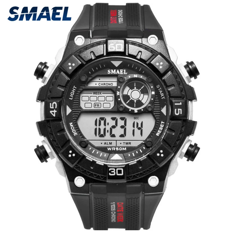 

SMAEL Outdoor Sport Watch Men Multifunction 5Bar Waterproof PU Strap LED Display Watches Chrono Digital Wristwatch Reloj Hombre