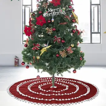 

1pc 48 Inches Christmas Tree Skirt Base Floor Mat Cover Thick Linen Tree Cushions Easily Set Holiday Party Decoration