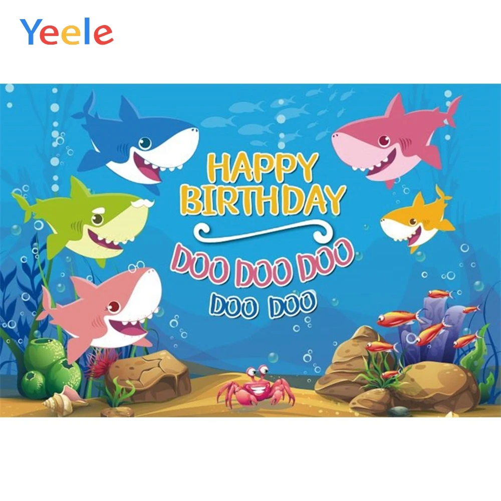 

Yeele Birthday Child Party Fish Sharks Photography Backgrounds Customized Vinyl Portrait Photographic Backdrops For Photo Studio