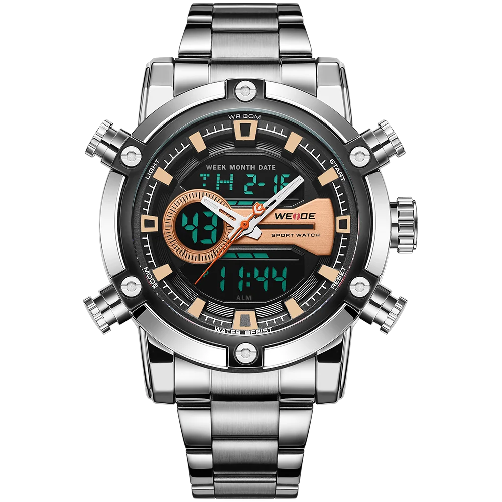 WEIDE часы мужские новые европейские роскошные мужские спортивные деловые Кварцевые Мужские Аналоговые Цифровые часы с ЖК-дисплеем и календарем несколько раз мужские часы - Цвет: WH9603-6C