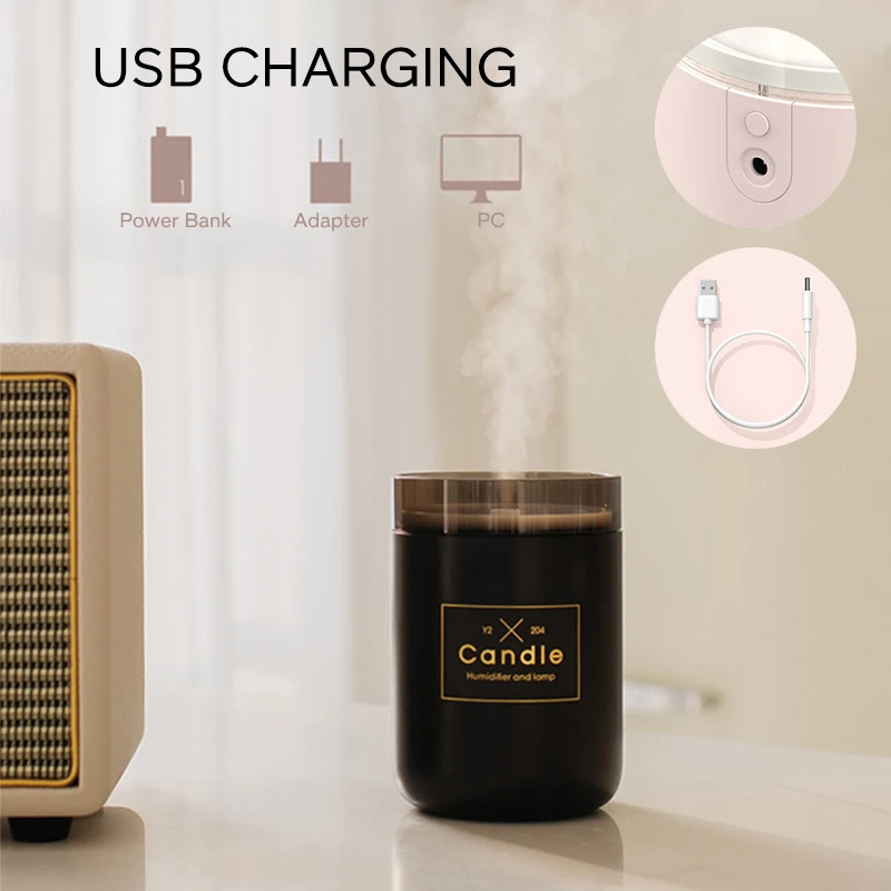 280 мл usb-увлажнитель в форме свечи, Ароматерапевтический диффузор, мини-распылитель, портативный увлажнитель воздуха для дома, офиса, автомобиля, ночной Светильник
