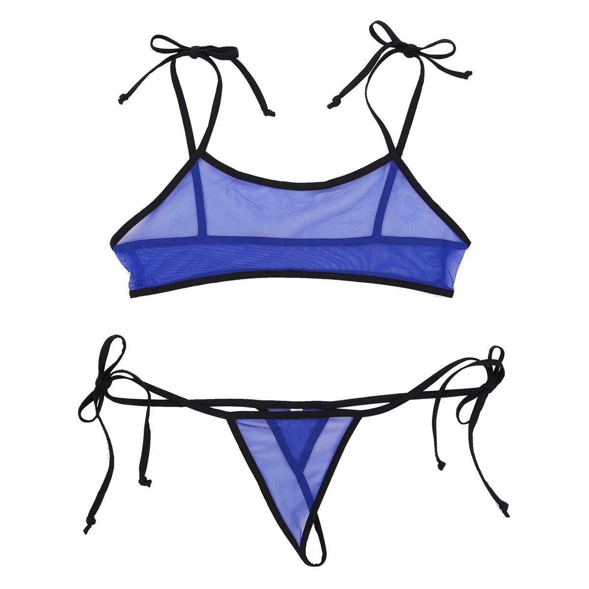 2 шт прозрачный микро бикини набор женский бразильский Прозрачное Бикини Мини микробелье купальник, женская пляжная одежда купальник костюм - Цвет: Royal Blue Black