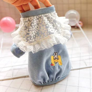 

Early Summer Pet Clothing Corduroy Small Coat Lace Clothes Dog Fold-down Collar Cat Thai mian xiong Pomeranian Universal