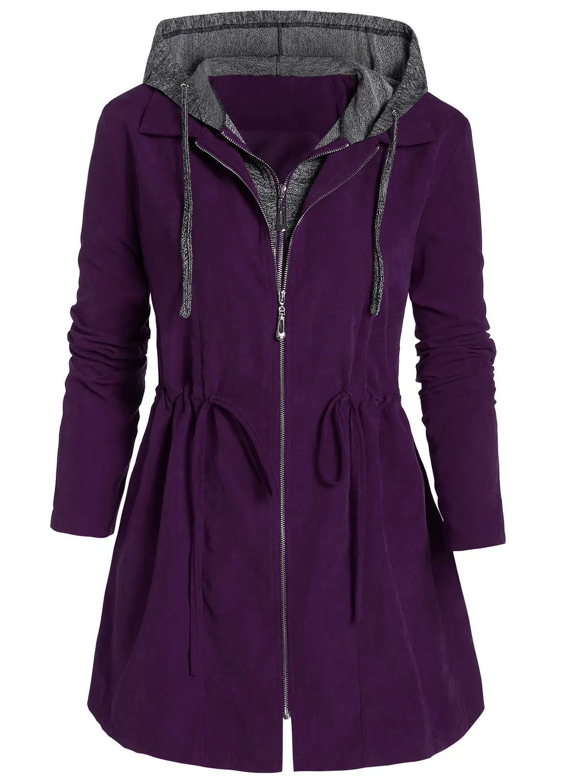 ROSEGAL плюс размер Marled панель туника с капюшоном пальто для женщин молния Fly Space цветное пальто высокие куртки до талии Осень Зима
