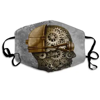 

Swono Mask Steampunk,Abstract Steam Punk Antique Machine Technology Intelligence Design Polyester Anti Dust Face Mask-Washable