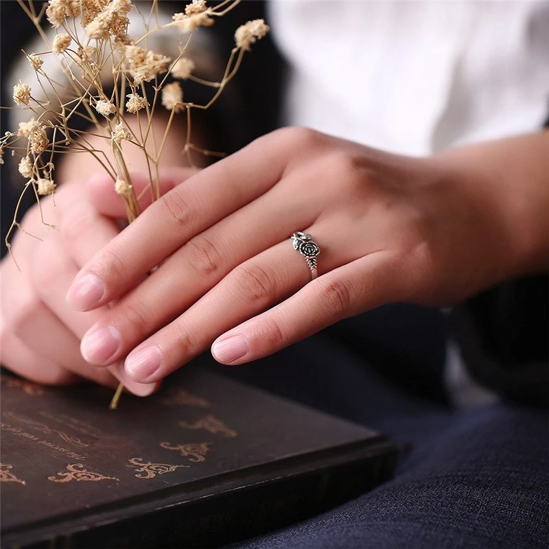 Anillos flores rosas para mujer, anillos de boda ajustables, joyería de de talla única para mujer, anillo de moda| | -