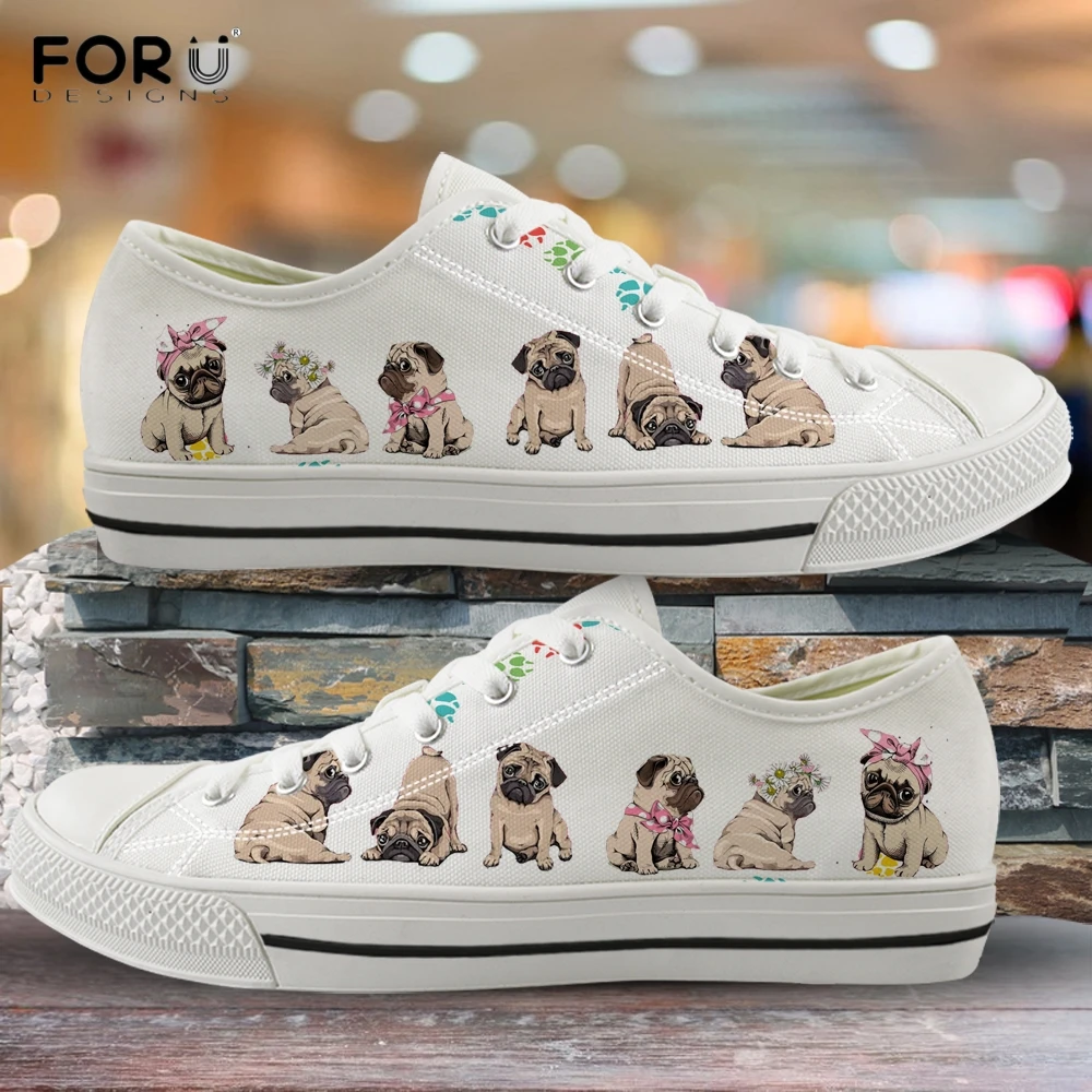 FORUDESIGNS Женская парусиновая обувь с рисунком мопса и лапы; сезон весна-осень; женские кроссовки; Вулканизированная обувь для девочек