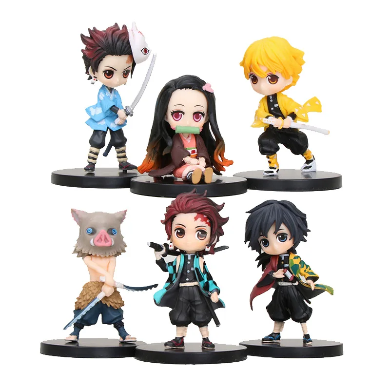 6 unids/set Anime demonio asesino Kimetsu No Yaiba figura Q Posket Kamado Tanjirou Kamado Nezuko Agatsuma juguetes 6cm